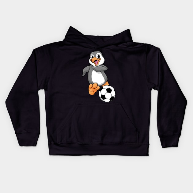 Penguin as Soccer player with Soccer ball Kids Hoodie by Markus Schnabel